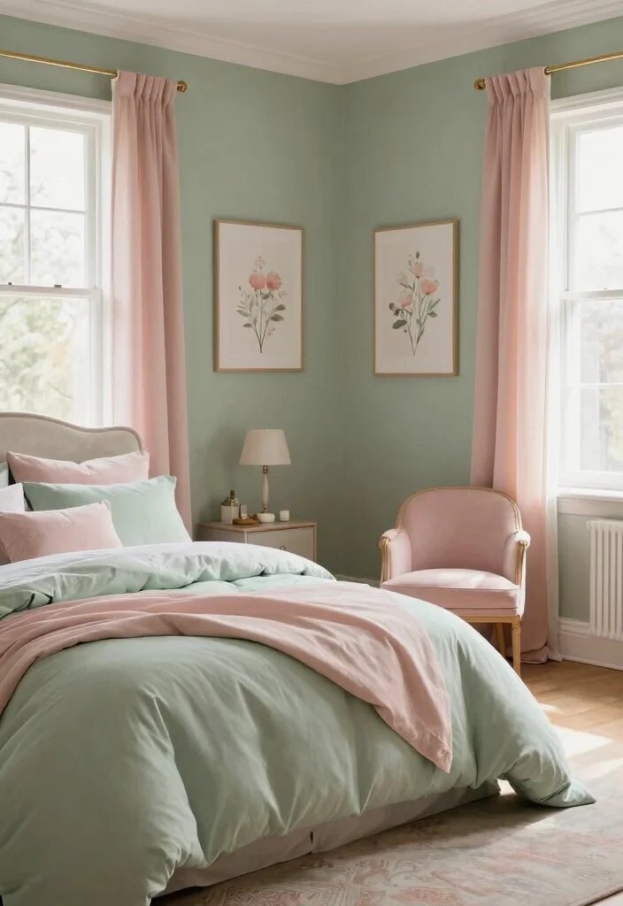 16 Sage Green Bedroom Colour Palettes Ideas Soft Earthy Harmony - 8. Sage and Blush Pink Harmony 1