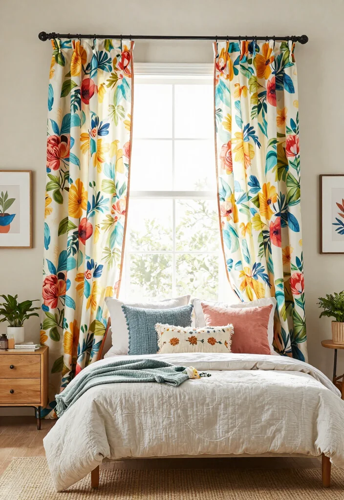 16 Small Bedroom Curtain Ideas: Light Space Saving Style - 15. Colorful Patterns 1