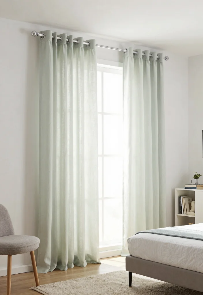 16 Small Bedroom Curtain Ideas: Light Space Saving Style - 3. Compact Curtain Rods 1