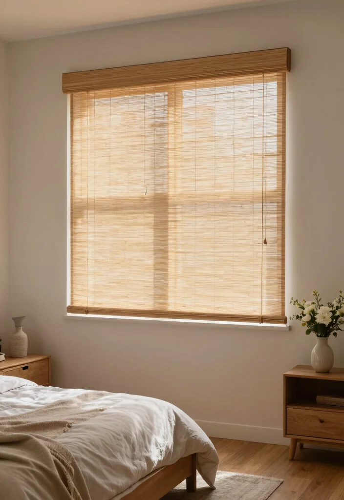 16 Small Bedroom Curtain Ideas: Light Space Saving Style - 4. Bamboo Shades 1