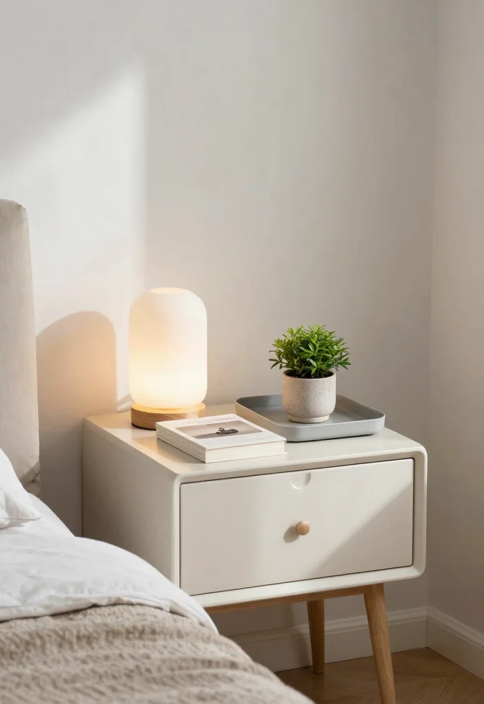 16 Small Main Bedroom Ideas: Comfortable Balanced Design - 12. Functional Bedside Decor 1