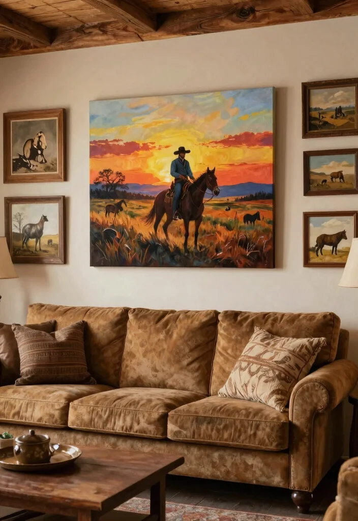 16 Texas Living Room Ideas: Warm Rustic Modern Mix - 5. Incorporate Western Art 1