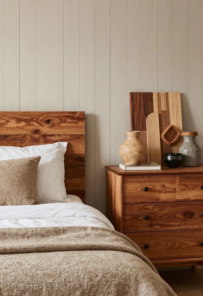 17 Bedroom With Wood Paneling Wall Ideas for a Warm Textured Look - 10. Mismatched Wooden Accents 1