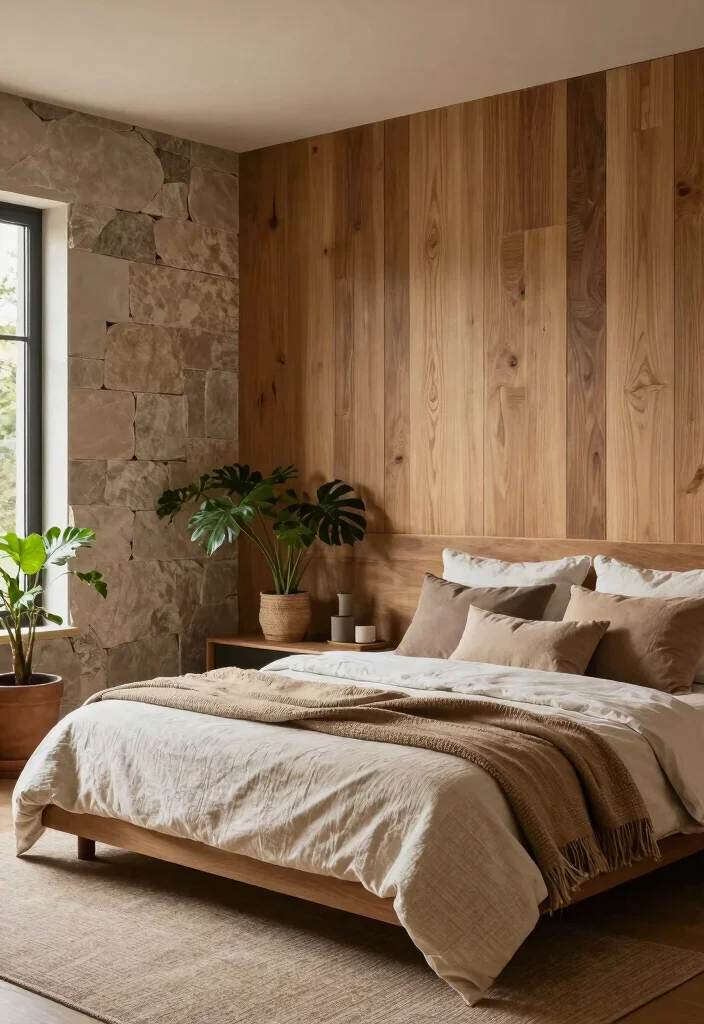 17 Bedroom With Wood Paneling Wall Ideas for a Warm Textured Look - 15. Wood Paneling with Natural Elements 1