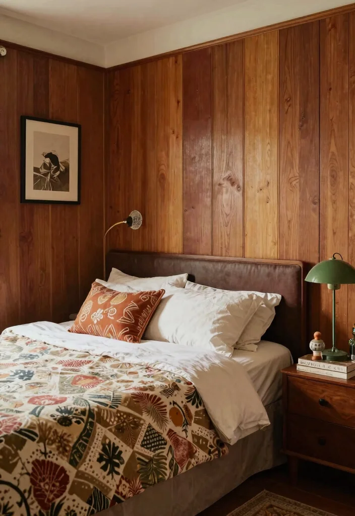 17 Bedroom With Wood Paneling Wall Ideas for a Warm Textured Look - 16. Vintage-Inspired Wood Paneling 1
