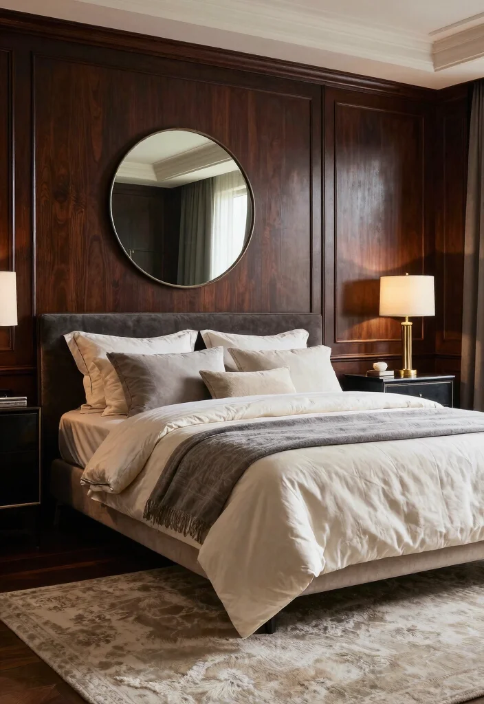 17 Bedroom With Wood Paneling Wall Ideas for a Warm Textured Look - 2. Dark Wood Elegance 1