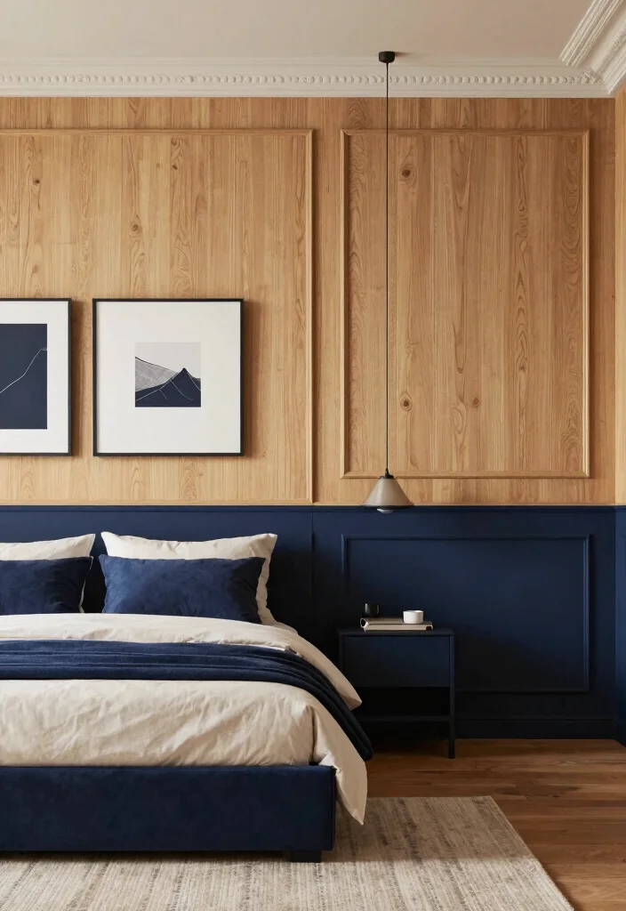 17 Bedroom With Wood Paneling Wall Ideas for a Warm Textured Look - 4. Two-Tone Paneling Magic 1
