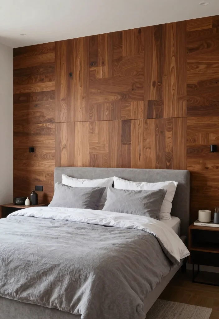17 Bedroom With Wood Paneling Wall Ideas for a Warm Textured Look - 6. Accent Wall of Wood Panels 1