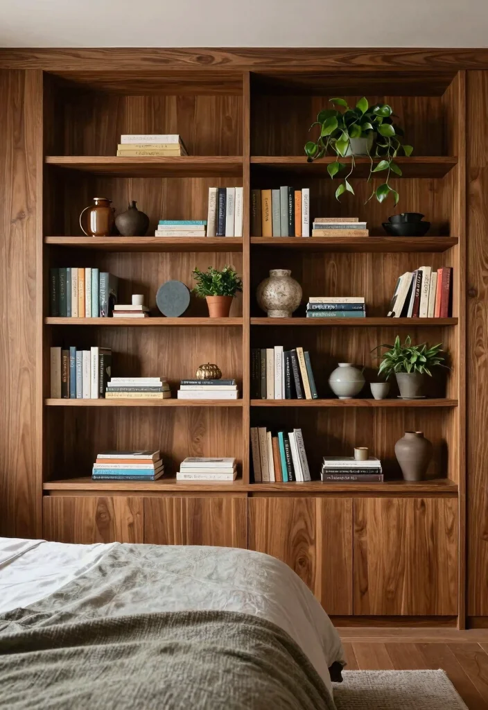 17 Bedroom With Wood Paneling Wall Ideas for a Warm Textured Look - 7. Wood Paneling with Built-in Shelves 1