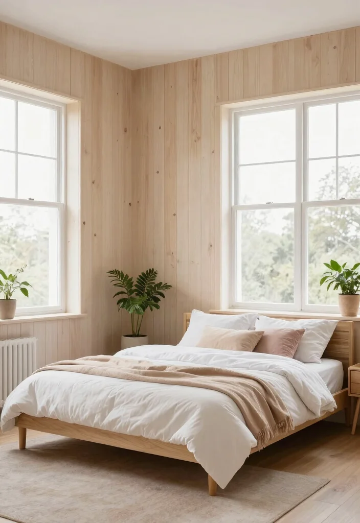 17 Bedroom With Wood Paneling Wall Ideas for a Warm Textured Look - 8. Scandinavian Minimalism 1