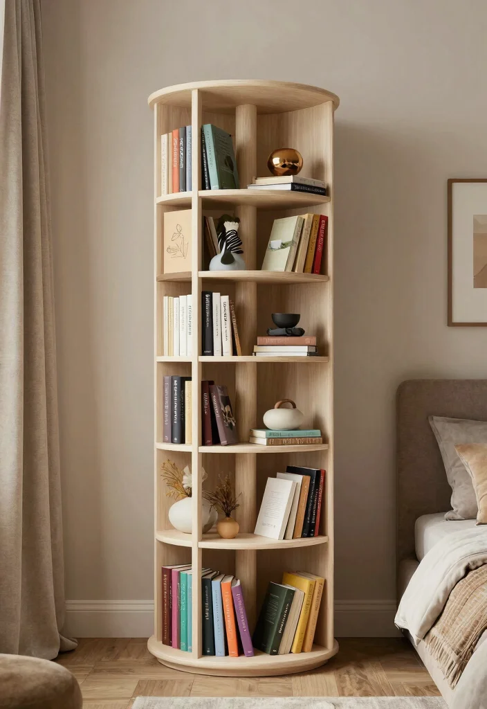 17 Bookshelves Ideas for Bedroom Organized Stylish Storage - 13. Spiral Bookshelves for a Fun Twists 1