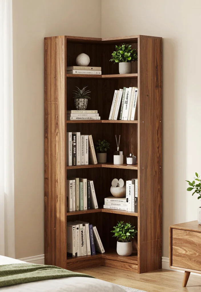 17 Bookshelves Ideas for Bedroom Organized Stylish Storage - 5. Corner Bookshelf for Space Optimization 1