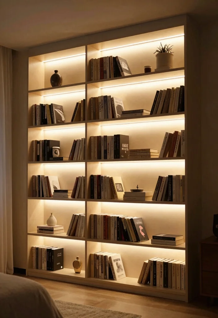 17 Bookshelves Ideas for Bedroom Organized Stylish Storage - 6. Bookshelf with Integrated Lighting 1