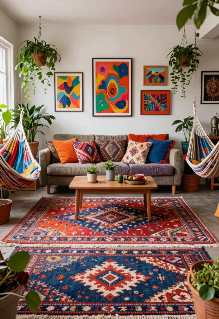 17 Garage Living Room Ideas: Smart Conversions That Work - 5. Vibrant Bohemian Escape 1