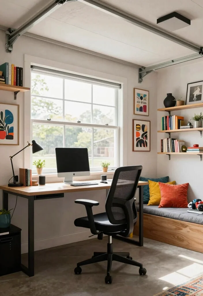 17 Garage Living Room Ideas: Smart Conversions That Work - 9. Home Office Retreat 1