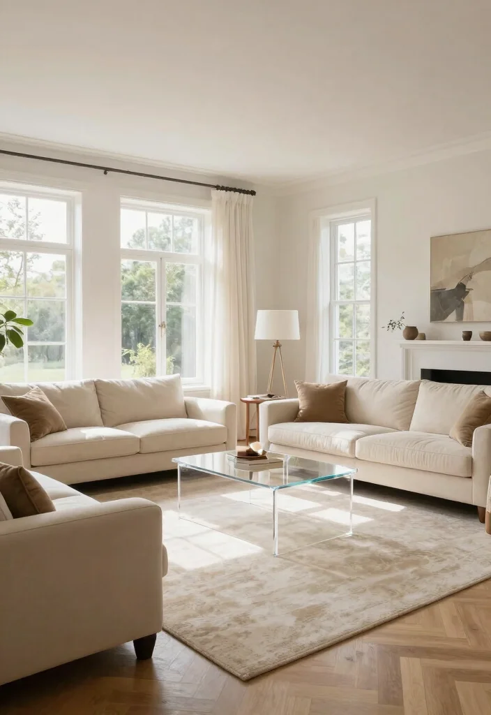 17 Ivory Living Room Ideas: Soft, Elegant, and Timeless - 14. Emphasizing Open Spaces 1