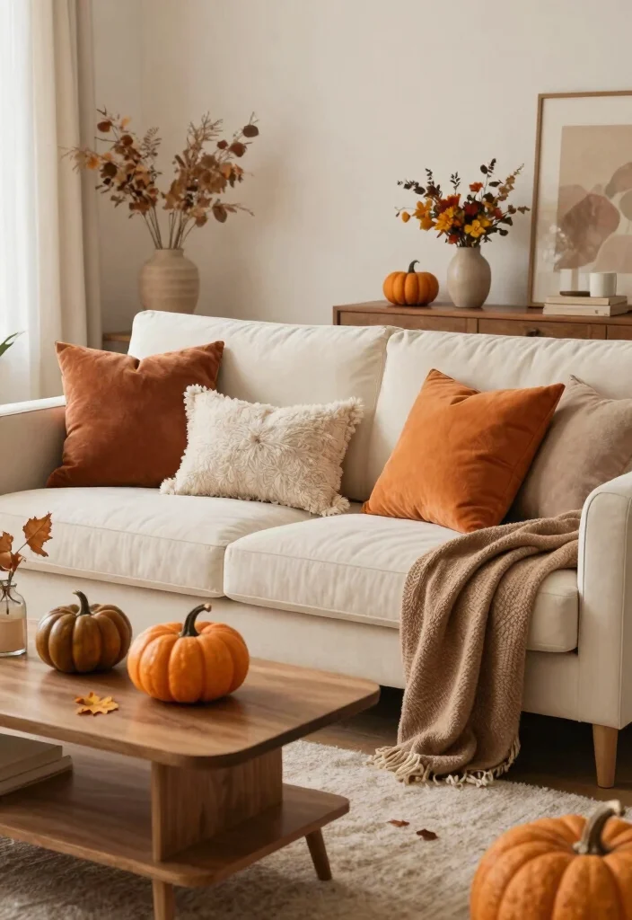 17 Ivory Living Room Ideas: Soft, Elegant, and Timeless - 15. Seasonal Decor Switches 1
