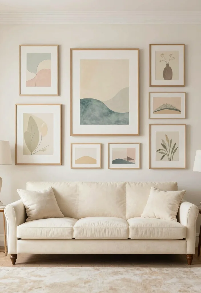 17 Ivory Living Room Ideas: Soft, Elegant, and Timeless - 9. Artful Displays 1
