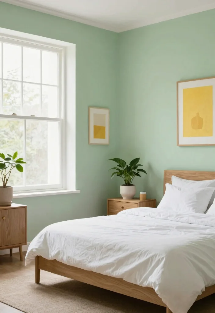 17 Light Green Bedroom Aesthetic Ideas Fresh Calm Vibes - 1. Soft Green Walls for a Refreshing Glow 1