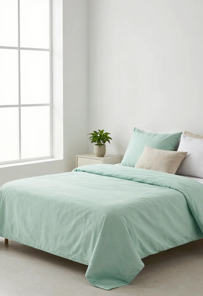 17 Light Green Bedroom Aesthetic Ideas Fresh Calm Vibes - 3. Minimalist Green Decor 1
