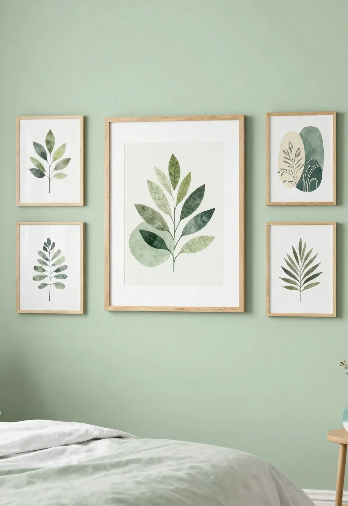 17 Light Green Bedroom Aesthetic Ideas Fresh Calm Vibes - 5. Nature-Inspired Artwork 1