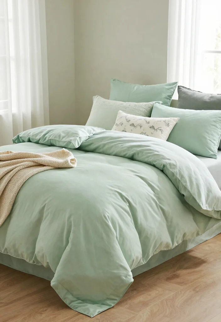 17 Light Green Bedroom Aesthetic Ideas Fresh Calm Vibes - 7. Light Green Bedding Sets 1