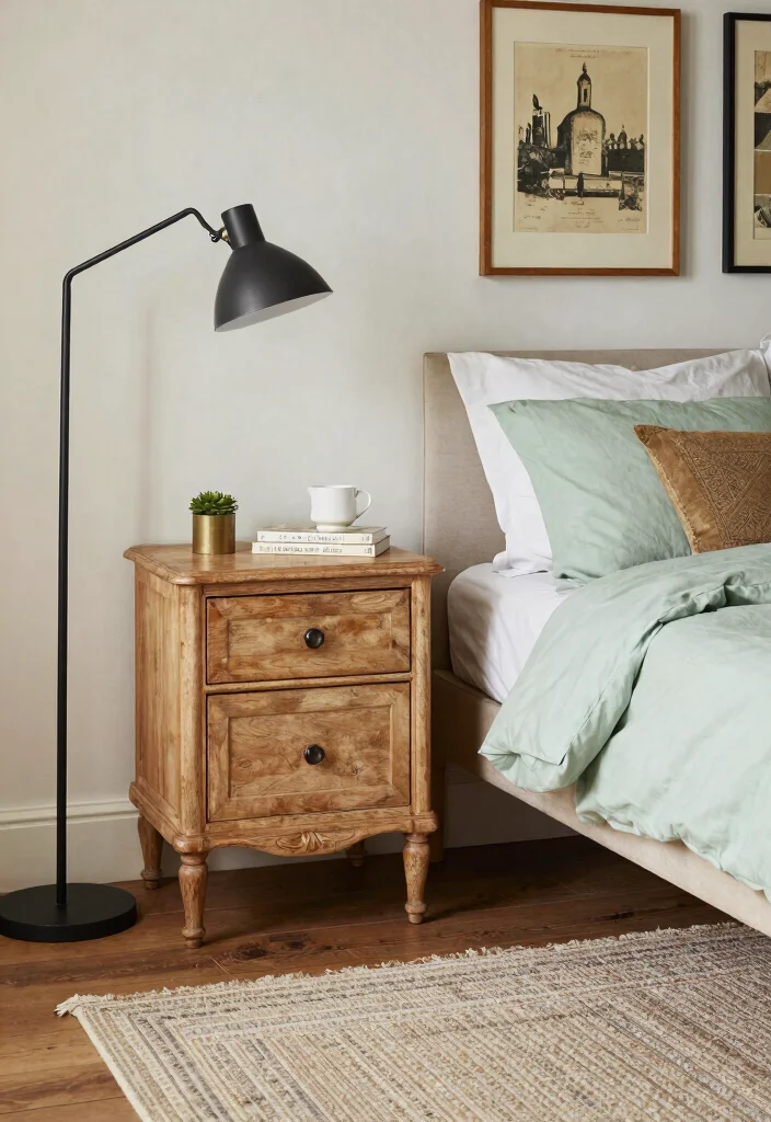 17 Light Green Bedroom Aesthetic Ideas Fresh Calm Vibes - 8. Vintage Finds with a Modern Twist 1