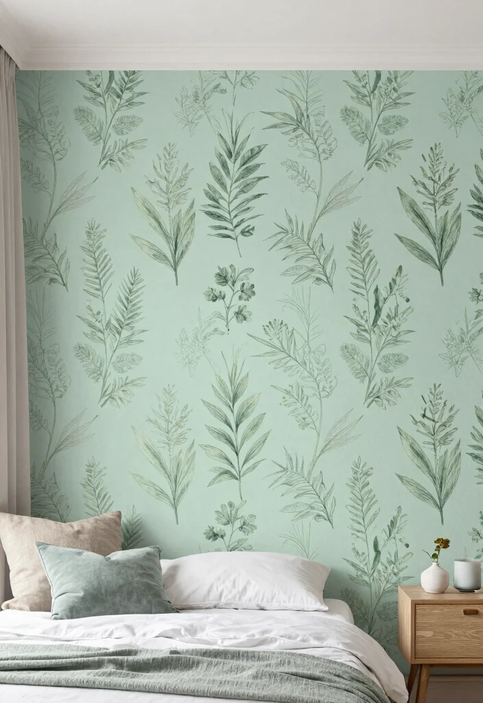 17 Light Green Bedroom Aesthetic Ideas Fresh Calm Vibes - 9. Accent Walls with Wallpaper 1