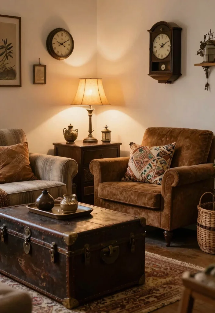 17 Living Room Cozy Ideas for Warm Relaxing Vibes - 14. Vintage Finds 1