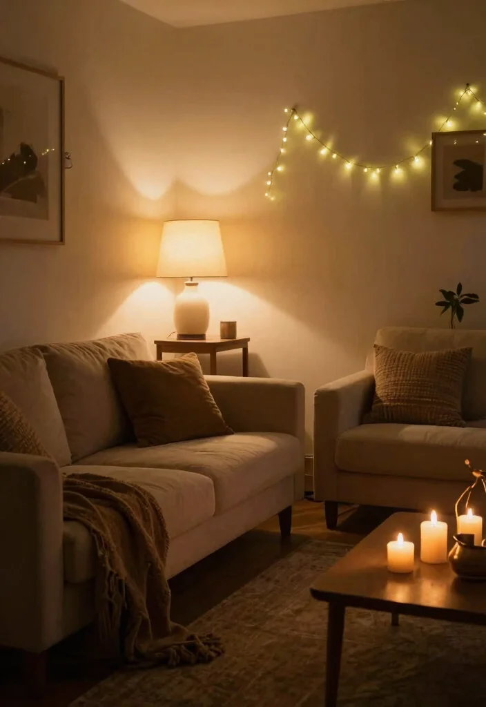 17 Living Room Cozy Ideas for Warm Relaxing Vibes - 5. Ambient Lighting 1