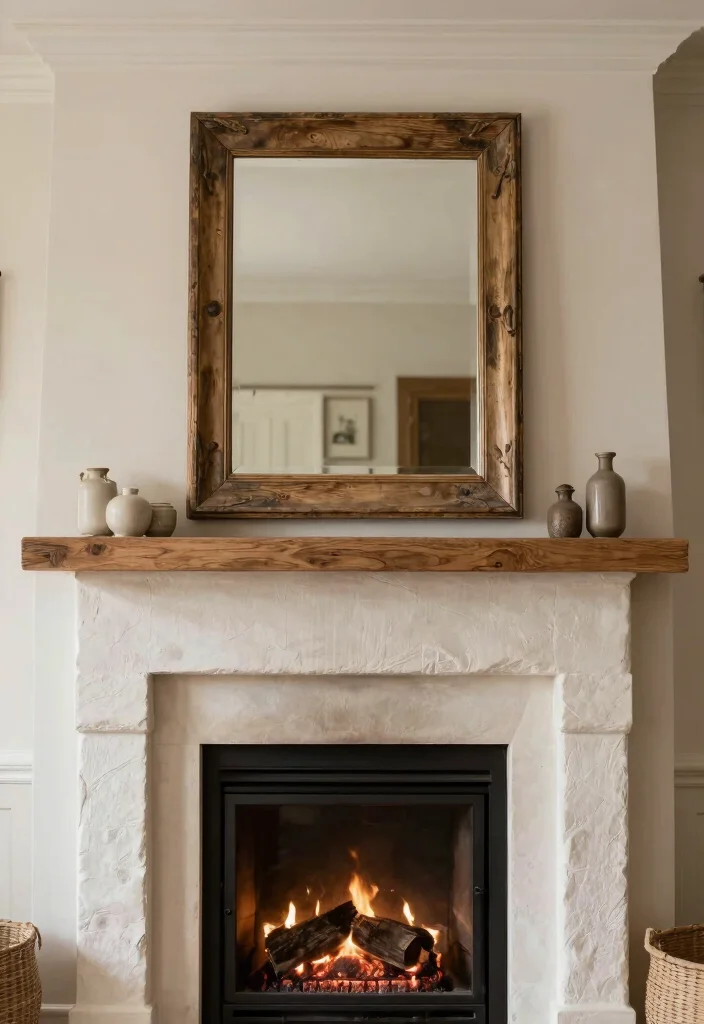 17 Living Room Mantle Decor Ideas Balanced and Beautiful - 9. Use a Mirror for Illusion and Style 1