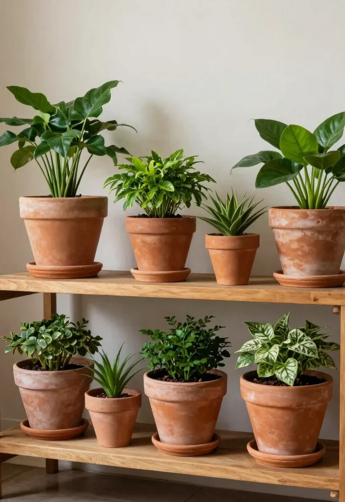 17 Living Room Terracotta Ideas: Earthy Warm Tones - 17. Terracotta and Greenery Combination 1