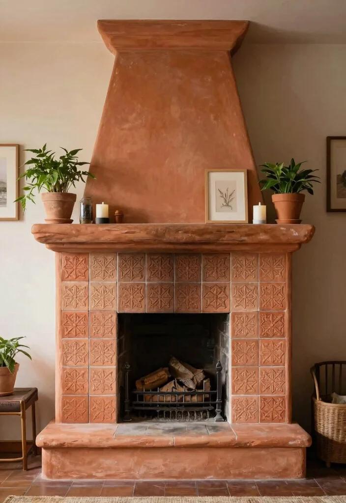 17 Living Room Terracotta Ideas: Earthy Warm Tones - 8. Terracotta Fireplaces 1