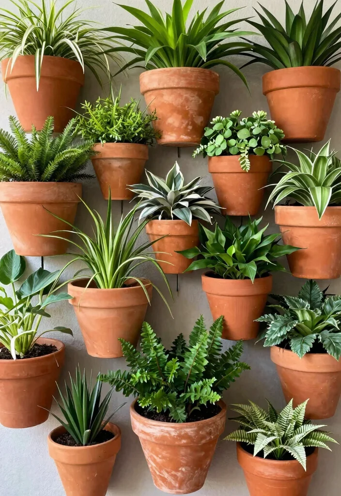 17 Living Room Terracotta Ideas: Earthy Warm Tones - 9. Terracotta Wall Planters 1