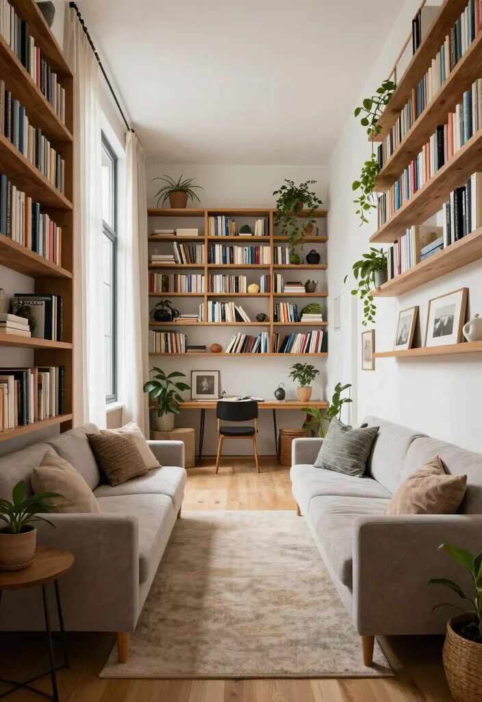 17 Long Living Room Ideas: Smart Layout Solutions for Small Spaces - 10. Vertical Space Utilization 1