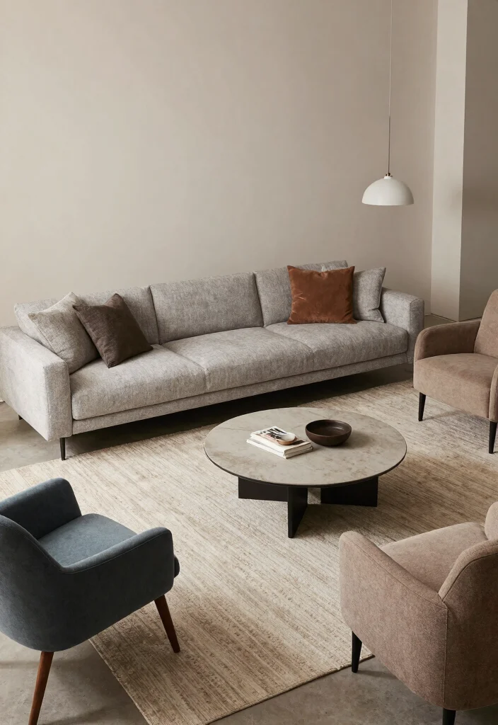 17 Long Living Room Ideas: Smart Layout Solutions for Small Spaces - 9. Furniture on Angles 1