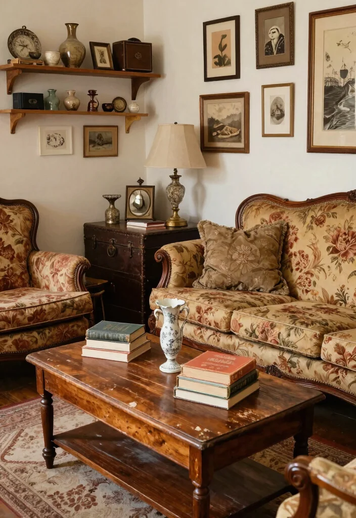 17 Messy Living Room Aesthetic Ideas: Lived-In Cozy Charm - 2. Vintage Furniture Finds 1