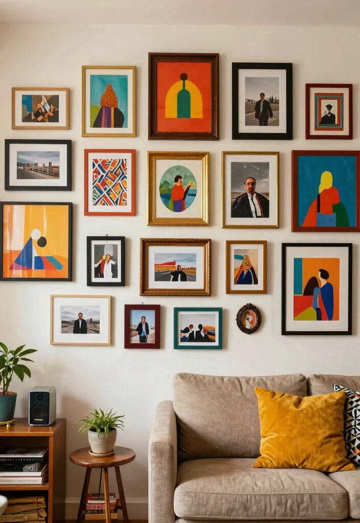 17 Messy Living Room Aesthetic Ideas: Lived-In Cozy Charm - 6. Artistic Wall Displays 1