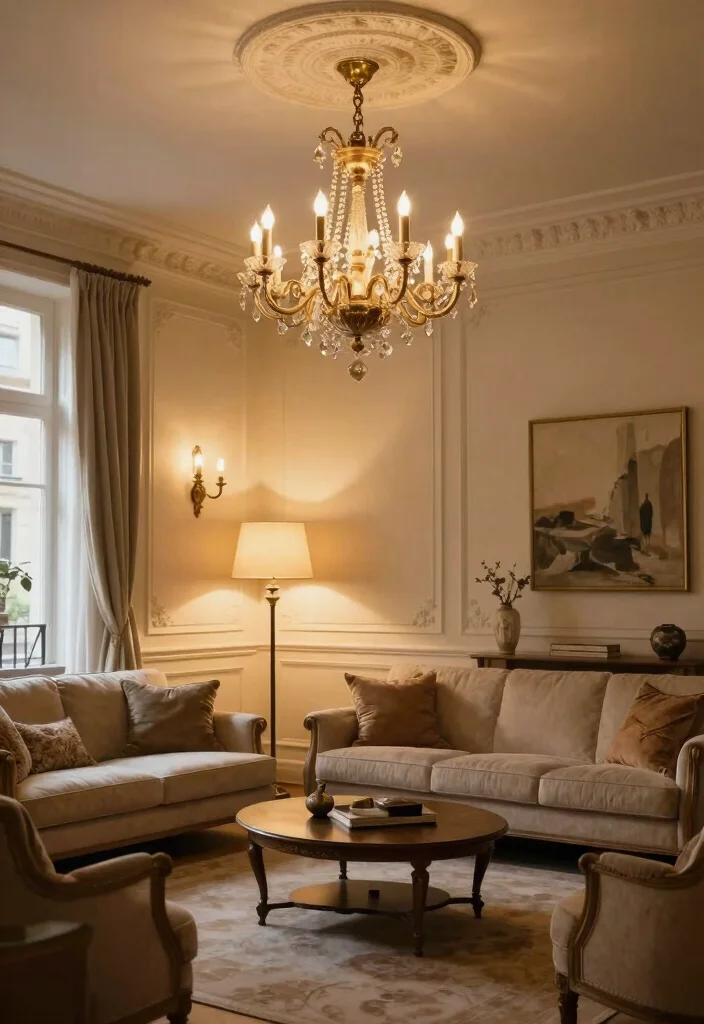 17 Parisian Living Room Ideas for Elegant, Effortless Style - 7. Statement Lighting 1