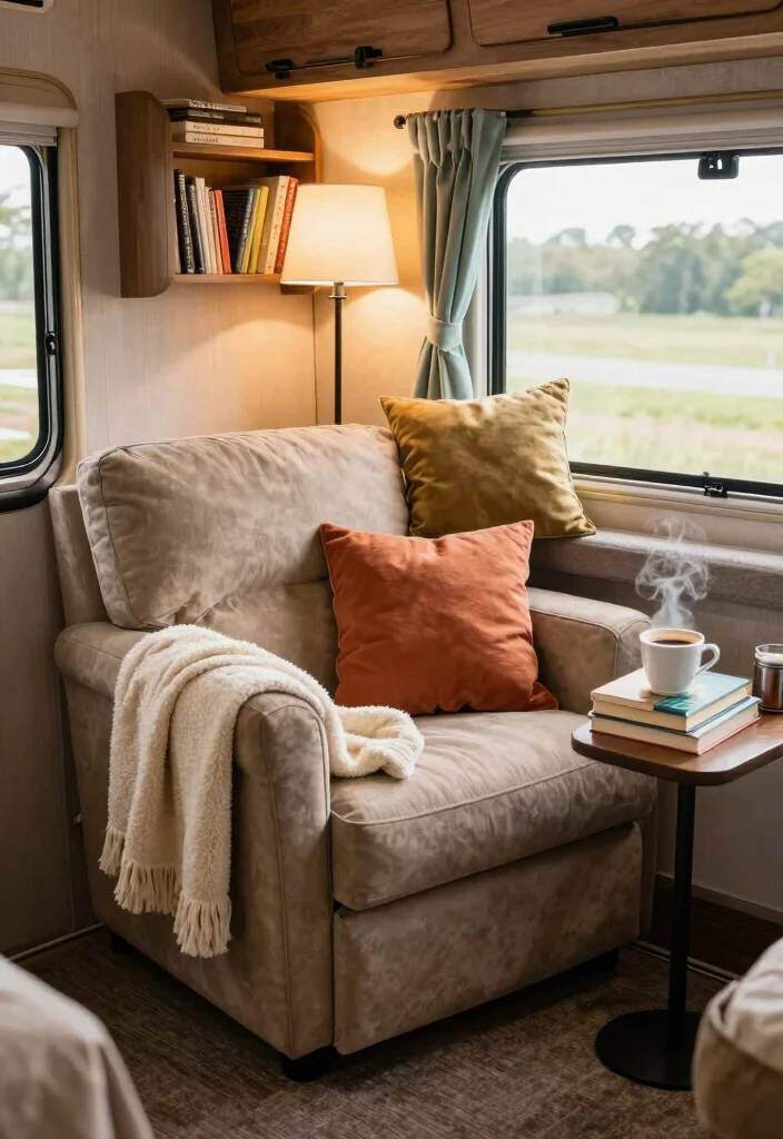 17 RV Living Room Ideas for Compact Comfortable Design - 10. Inviting Nooks and Corners 1
