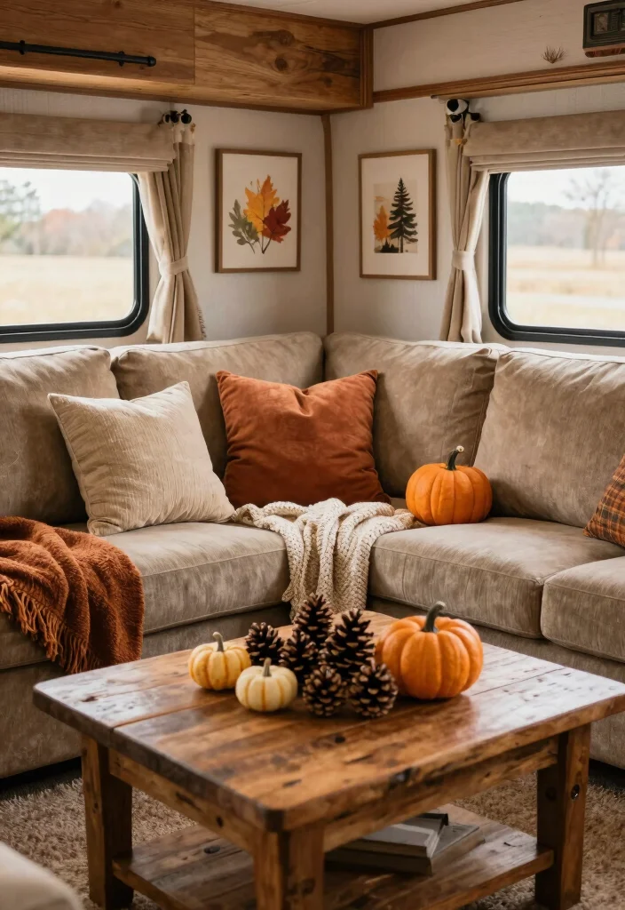 17 RV Living Room Ideas for Compact Comfortable Design - 12. Seasonal Decor Changes 1