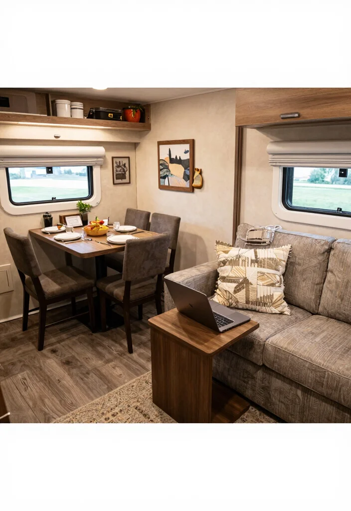 17 RV Living Room Ideas for Compact Comfortable Design - 14. Cross-Functional Spaces 1