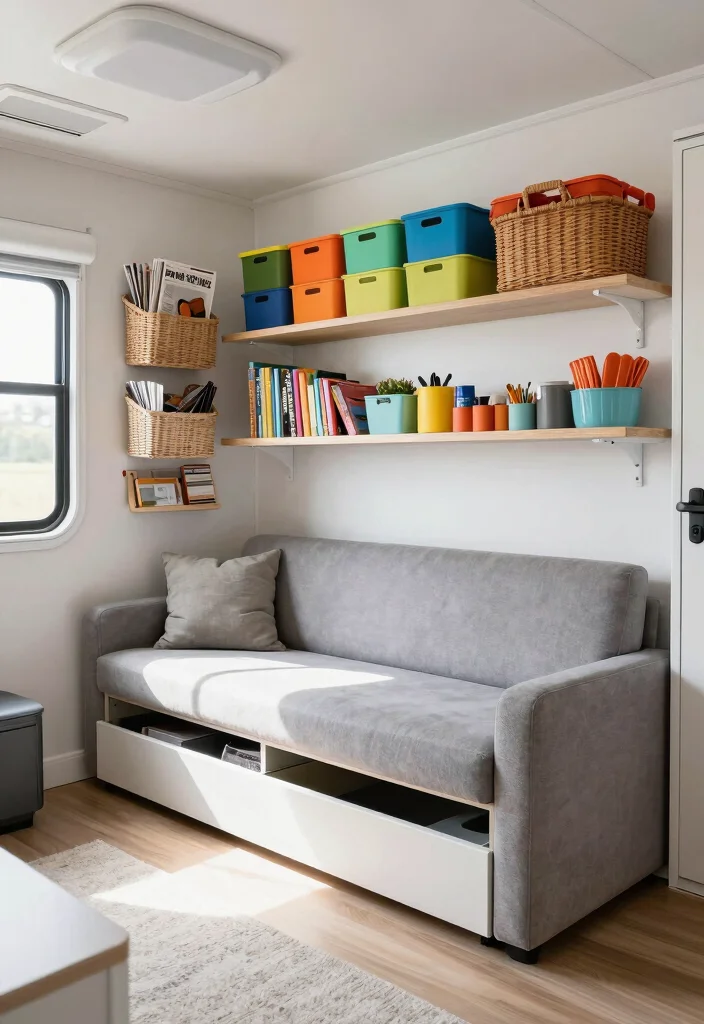 17 RV Living Room Ideas for Compact Comfortable Design - 15. Innovative Storage Solutions 1