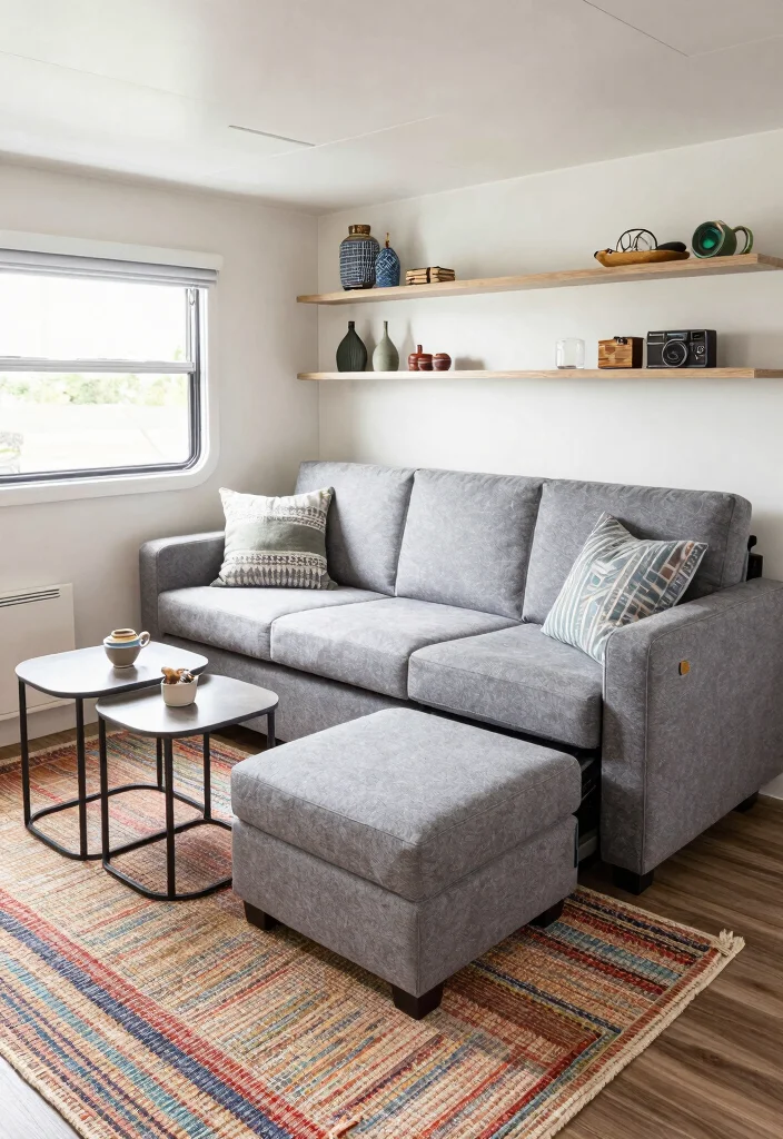 17 RV Living Room Ideas for Compact Comfortable Design - 2. Multifunctional Furniture 1