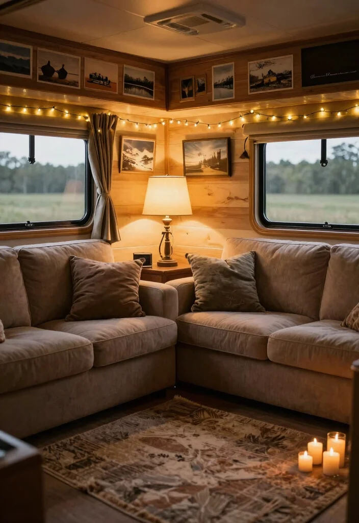 17 RV Living Room Ideas for Compact Comfortable Design - 4. Cozy Lighting Solutions 1