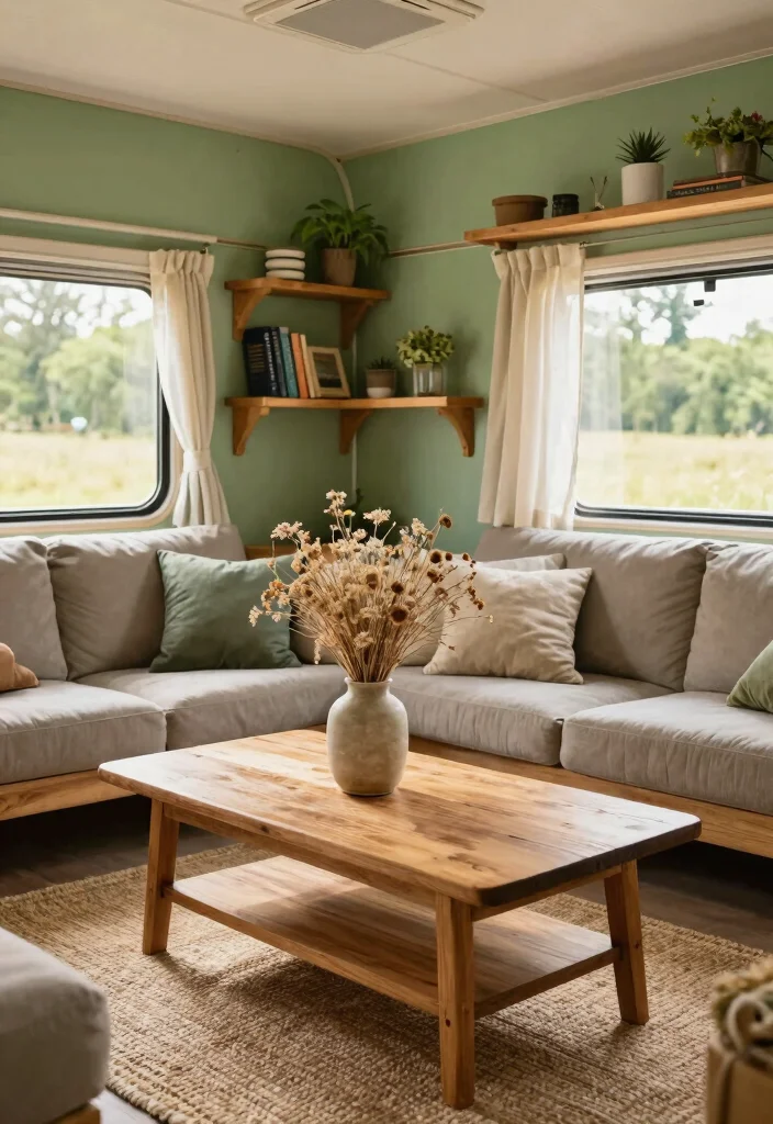 17 RV Living Room Ideas for Compact Comfortable Design - 8. Outdoor-Inspired Elements 1