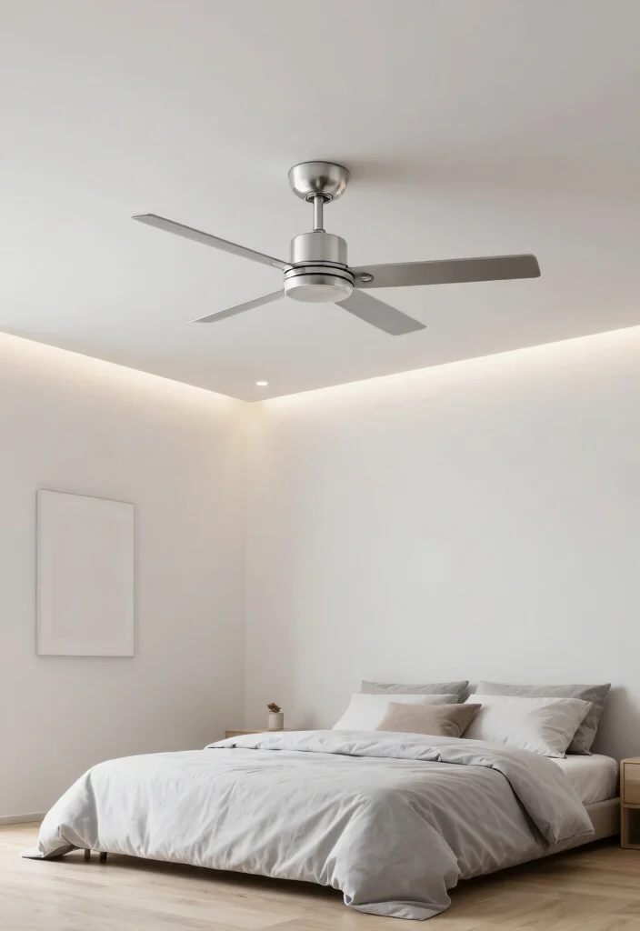 18 Bedroom False Ceiling Design With Fan Ideas for Modern Comfort - 1. Minimalist Chic 1