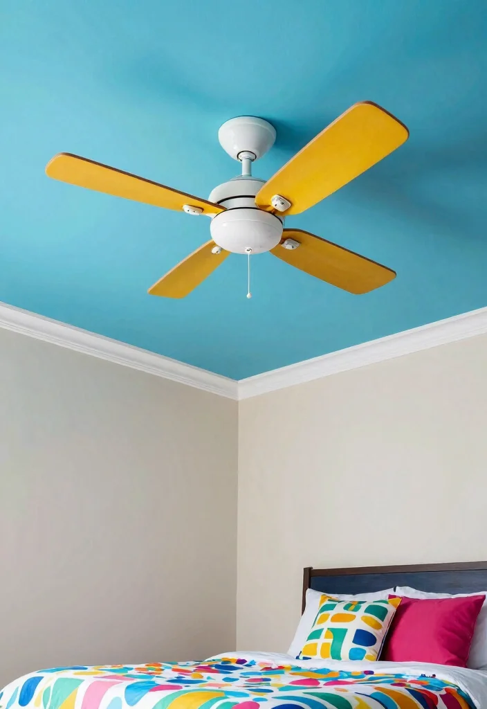18 Bedroom False Ceiling Design With Fan Ideas for Modern Comfort - 11. Playful Colors 1