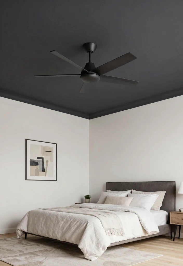 18 Bedroom False Ceiling Design With Fan Ideas for Modern Comfort - 15. Bold Contrast 1