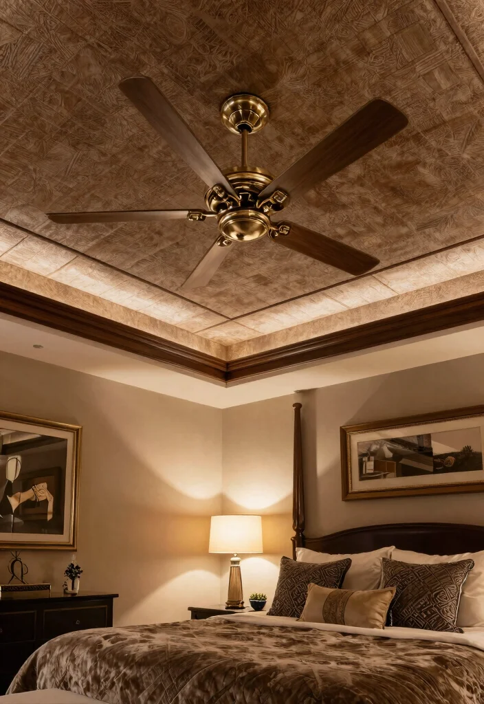 18 Bedroom False Ceiling Design With Fan Ideas for Modern Comfort - 7. Luxurious Textures 1